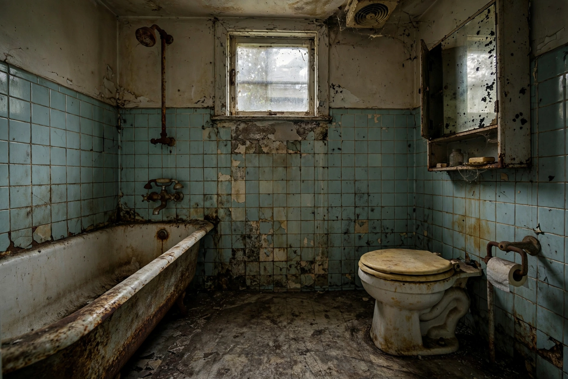 Old dated bathroom interior before demolition and renovation