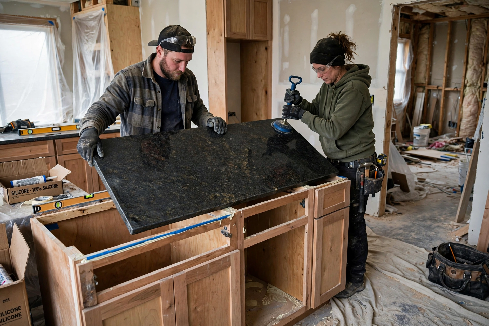 Installing granite countertop on kitchen cabinets
